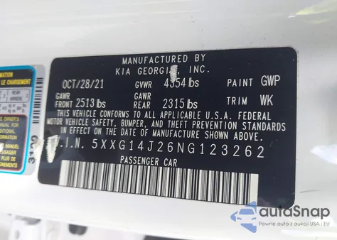 2022 Kia K5 Lxs from USA, damaged, VIN 5XXG14J26NG123262